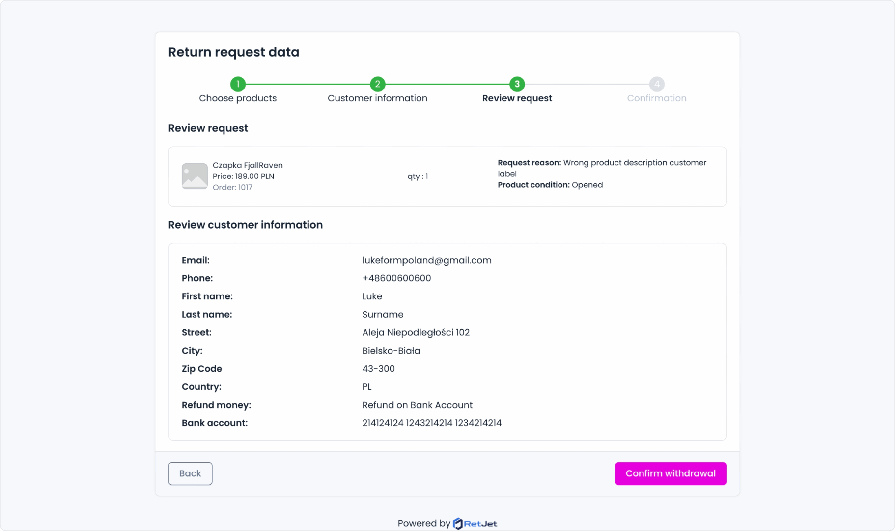 Requesting and sending returns without printing
