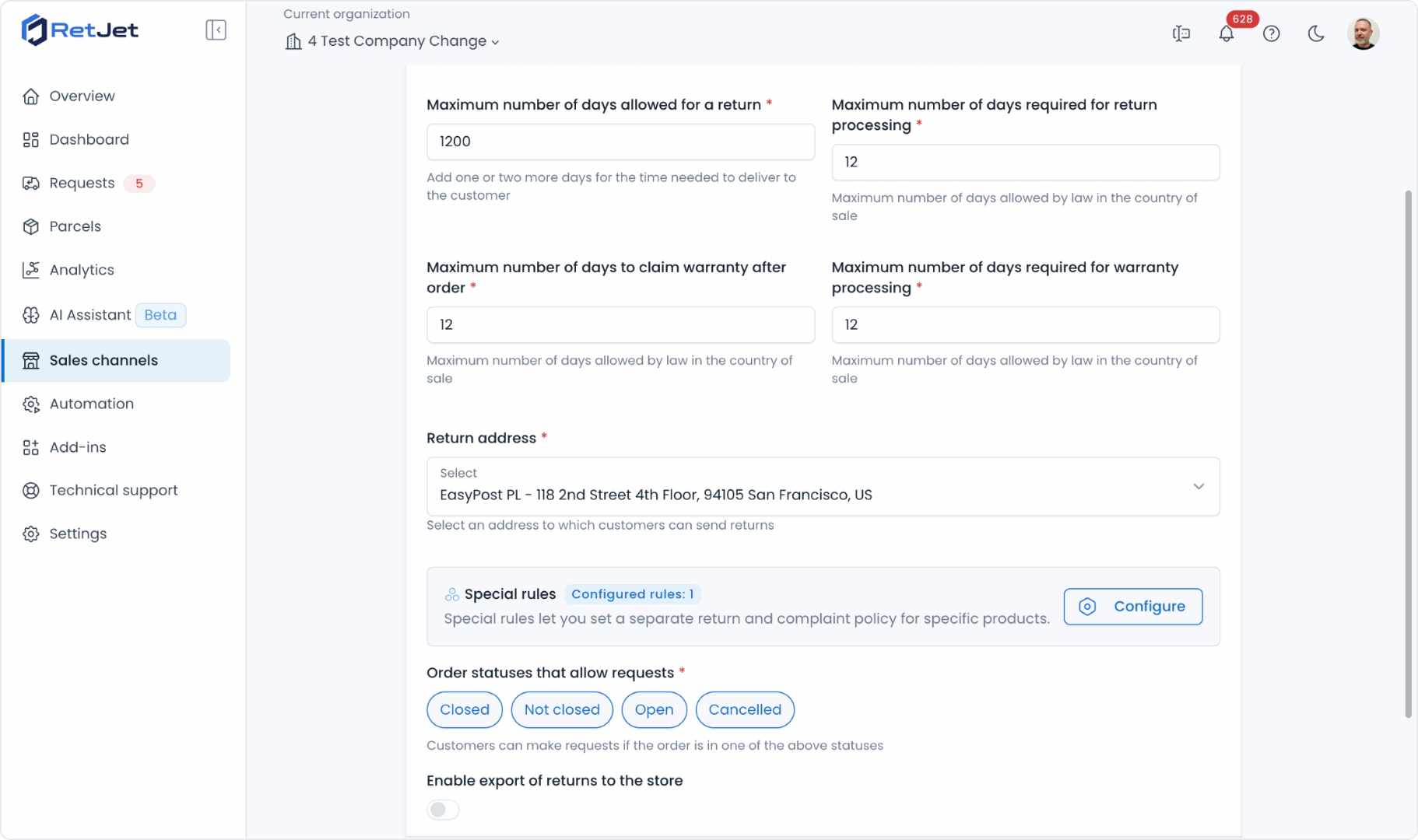 Adding a sales channel in RetJet