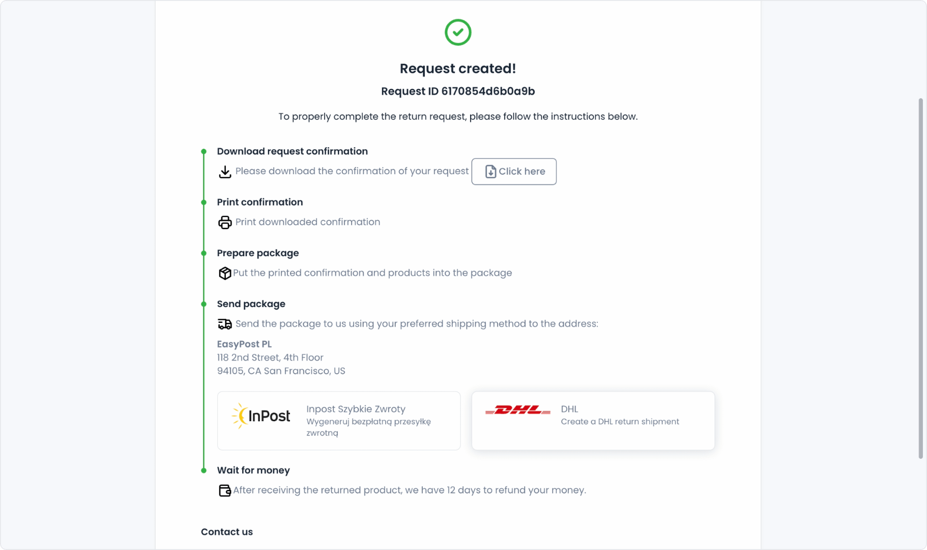 Return form with a shipping method selector