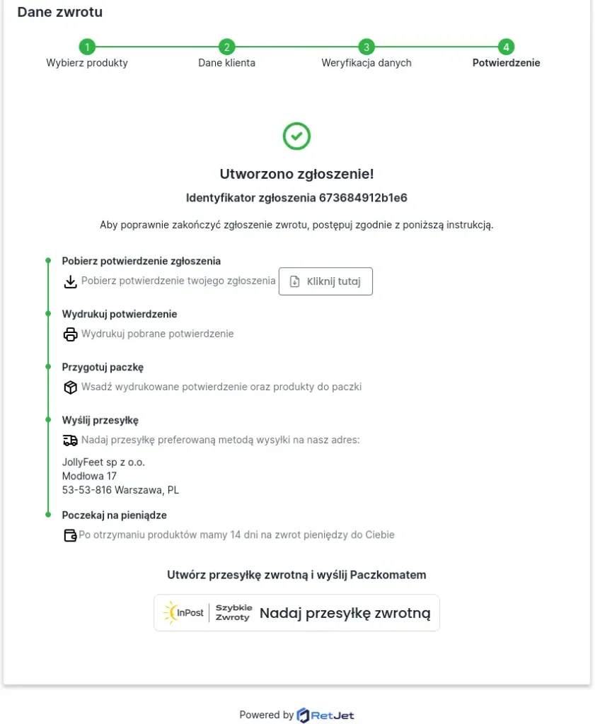 Return form with a shipping method selector