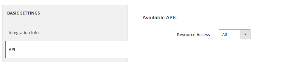 API configuration in Magento, screenshot 1