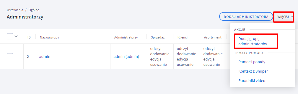 API configuration in Shoper, screenshot 1