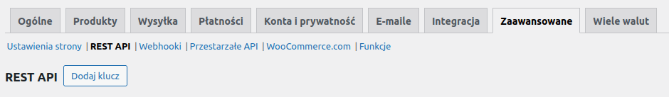 API configuration in WooCommerce, screenshot 1